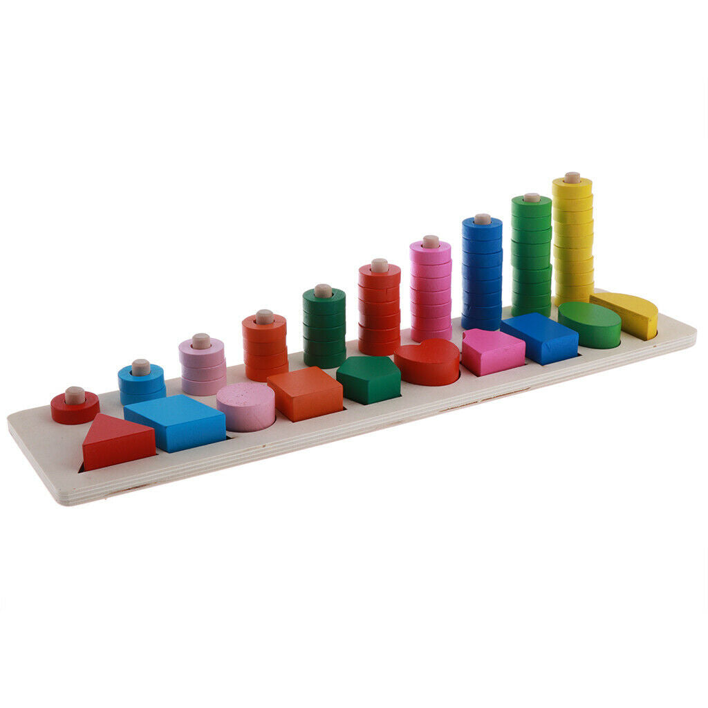 Montessori Wooden Geometry Blocks Match & Number Count Kids Educational Toys