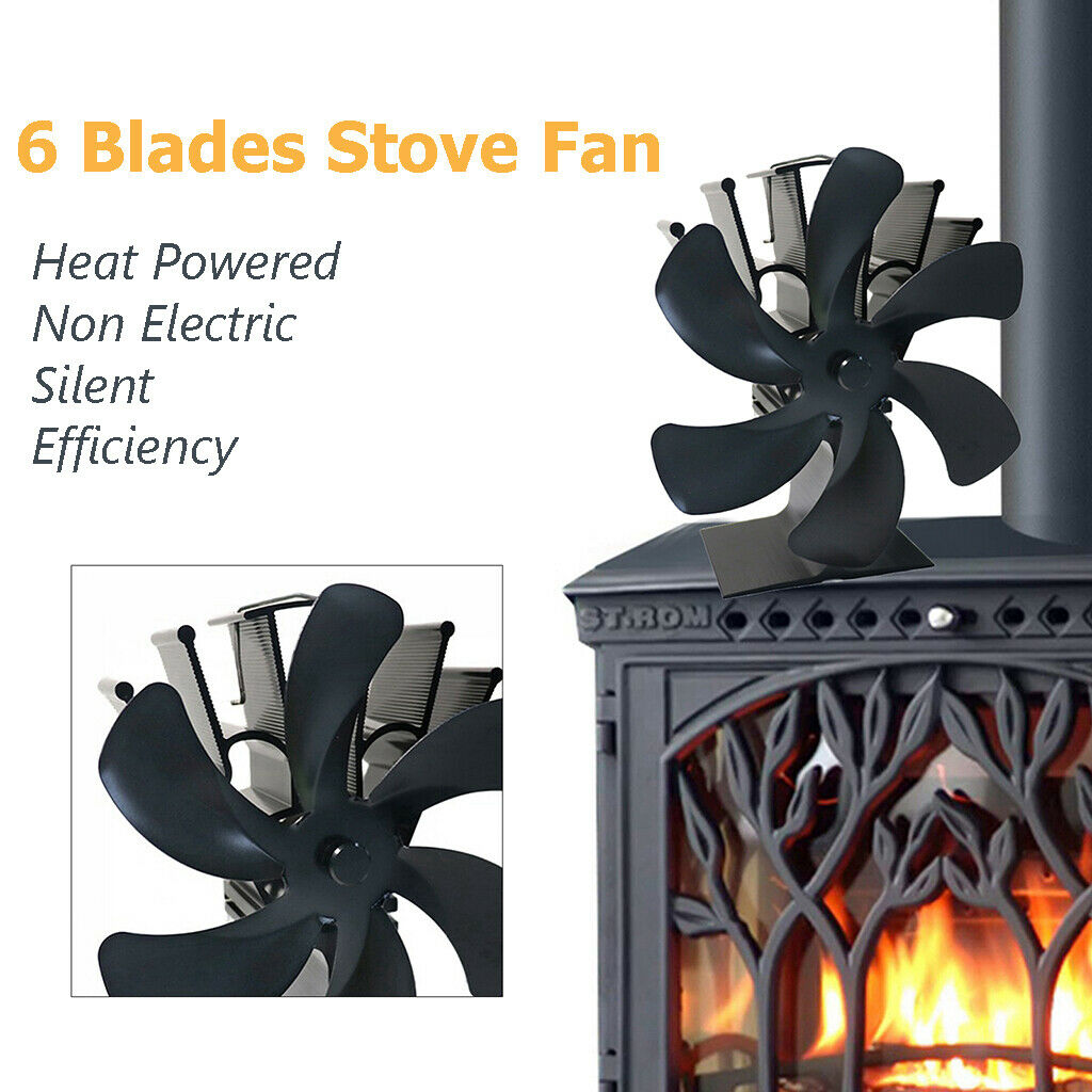 6 Blades Wood Burning Heat Power Stove Top Fan Silent Motors  Eco-Friendly