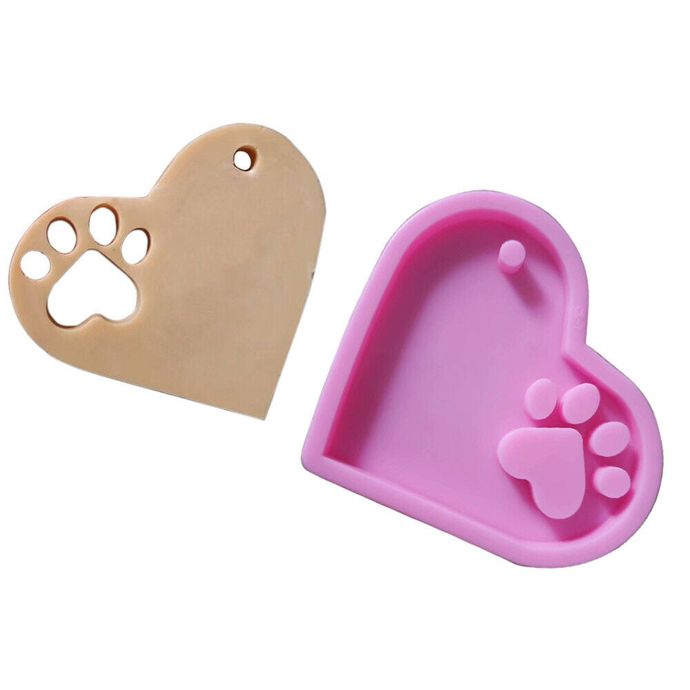 DIY Heart Paw Crystal Silicone Mold Keychain Pendant Jewelry Epoxy Casting Craft