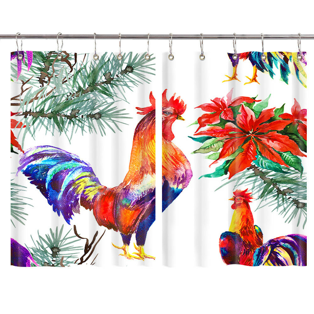 Watercolor Rooster Window Curtain Treatments Kitchen Curtains 2 Panels 55X39"