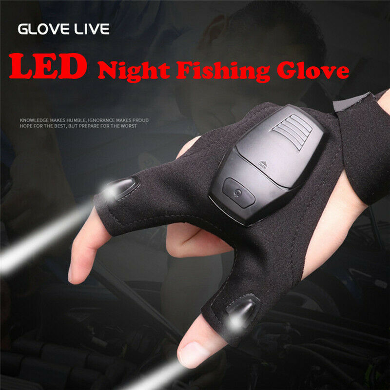 Night Fishing Glove with LED Light Rescue Tools Gear Fingerless Home Repair