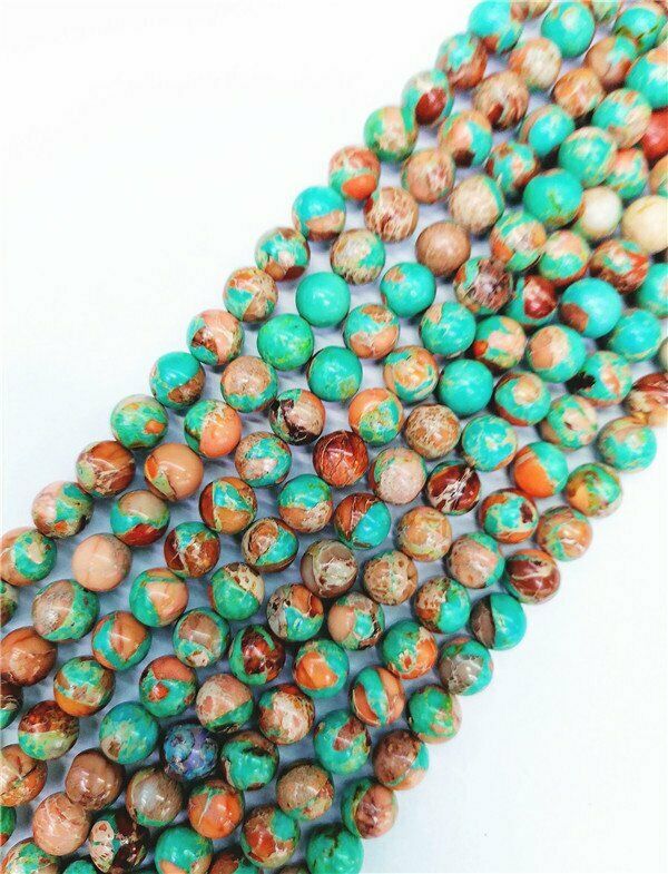 1 Strand 8mm Brown&Blue Sea Sediment Jasper Round Loose Beads 15.5inch HH7583