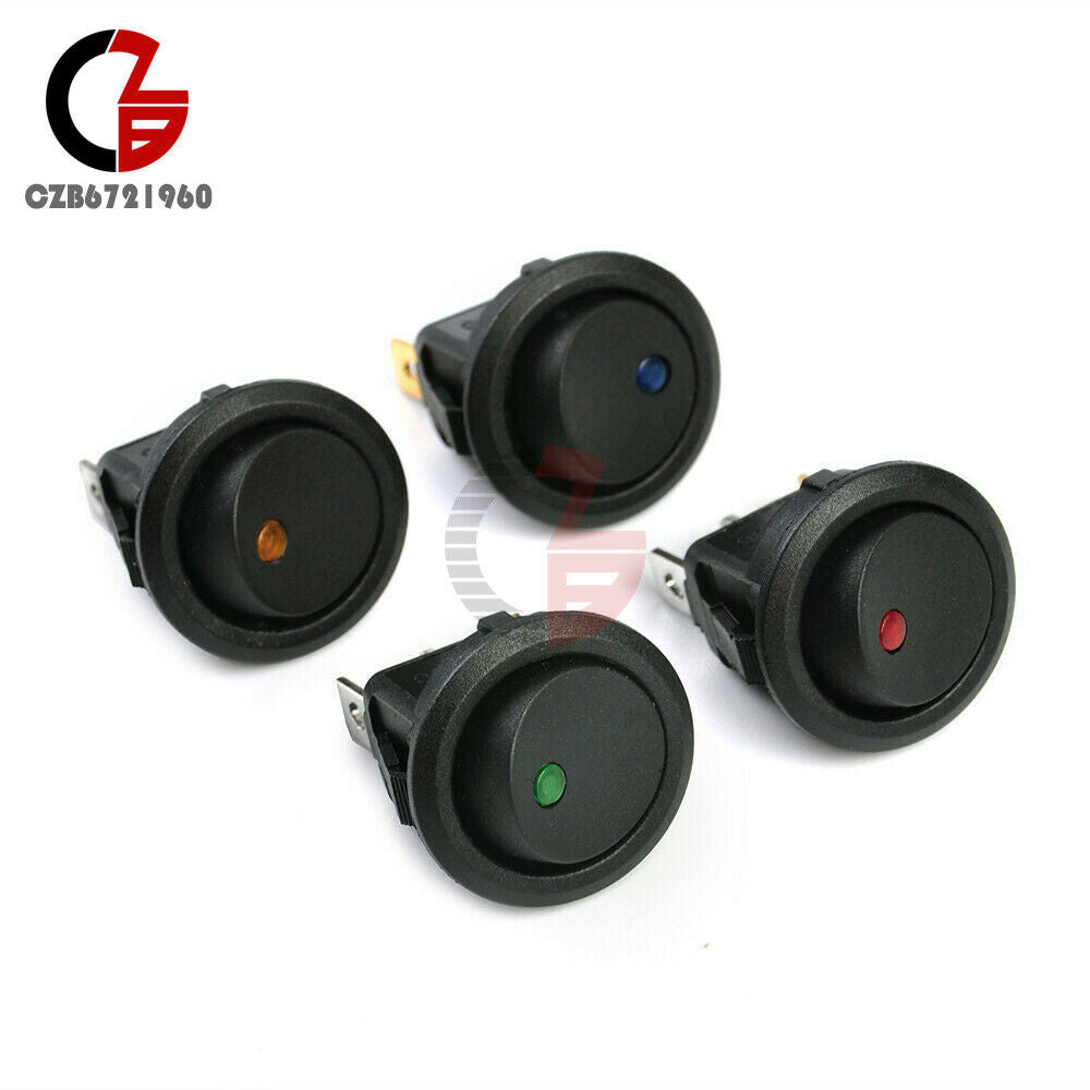 4PCS 12V Rocker Dot Red /Yellow/Green/Blue LED Light Toggle Switch SPST ON/OFF