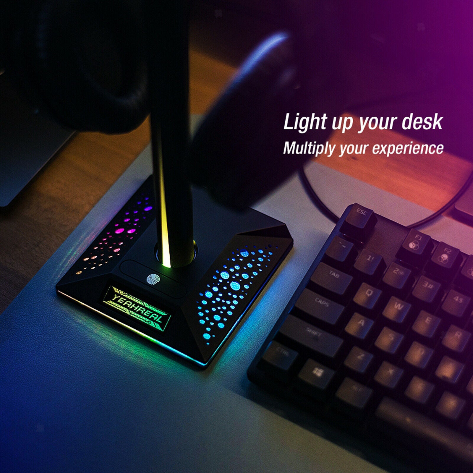 RGB Light Earphone Gaming Headphone Stand Holder Display Bracket w/ USB Hub