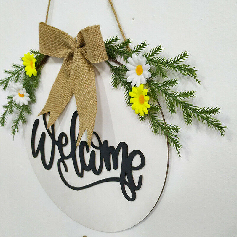 1PCS Wood Sign Welcome Wreaths Flower Decor Home Garlands Yard Garden DecorBDAU