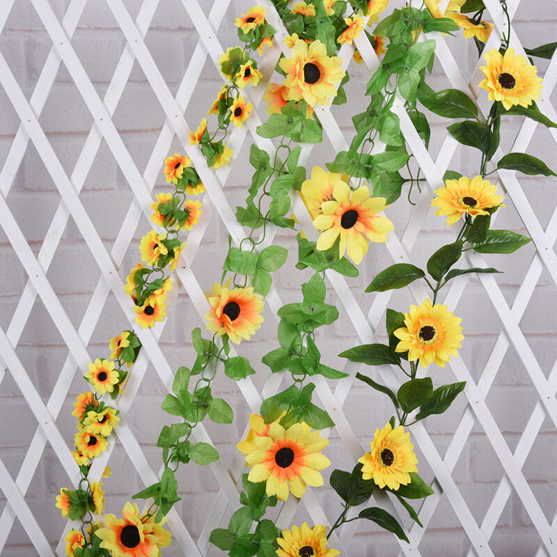 1Pcs Artificial Sunflower Garland Silk Flower Vine Wedding Fence Decorati.l8