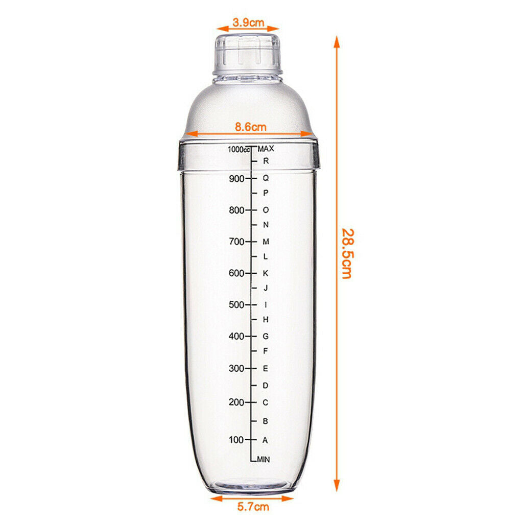 Cocktail Shaker - Clear Matte Bottle Bar Pub Drink Party Supplies 1000cc