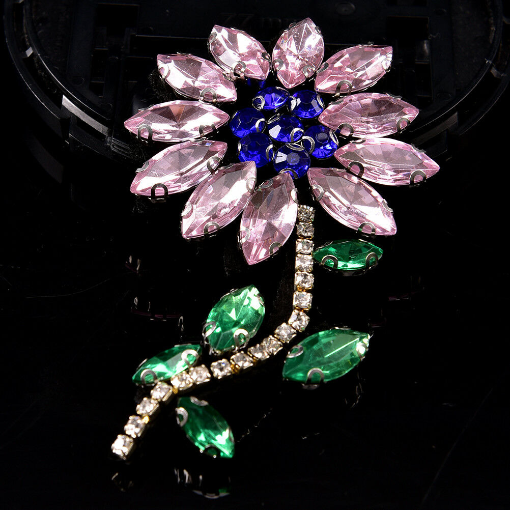 Pink Rhinestone Flower Beaded Patch for Clothing Sewing on Beading Appliq.l8
