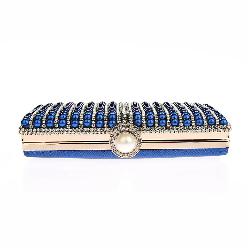 Bling Evening Clutch Purse Bridal Wedding Handbag with 2 Detachable Chains Blue