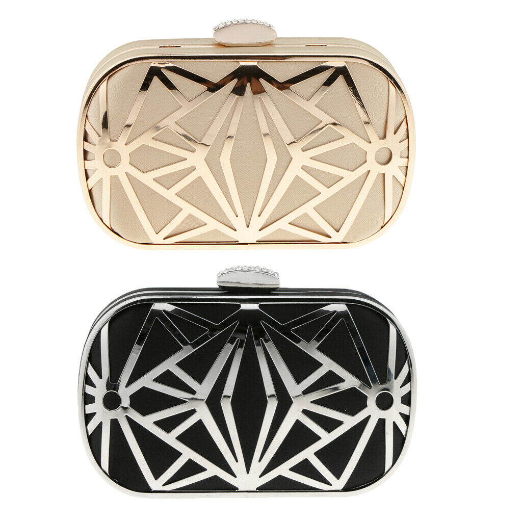Women Hollow Metal Clutch Bag Evening Bridal Bag Wedding Prom Handbag Black