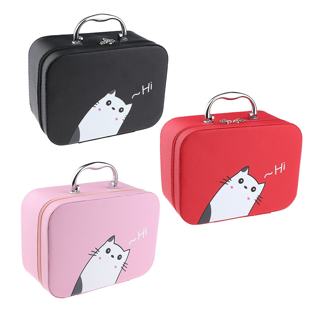 Handheld Leather Makeup Train Case Cosmetic Organizer Bag With Mirror Zipper