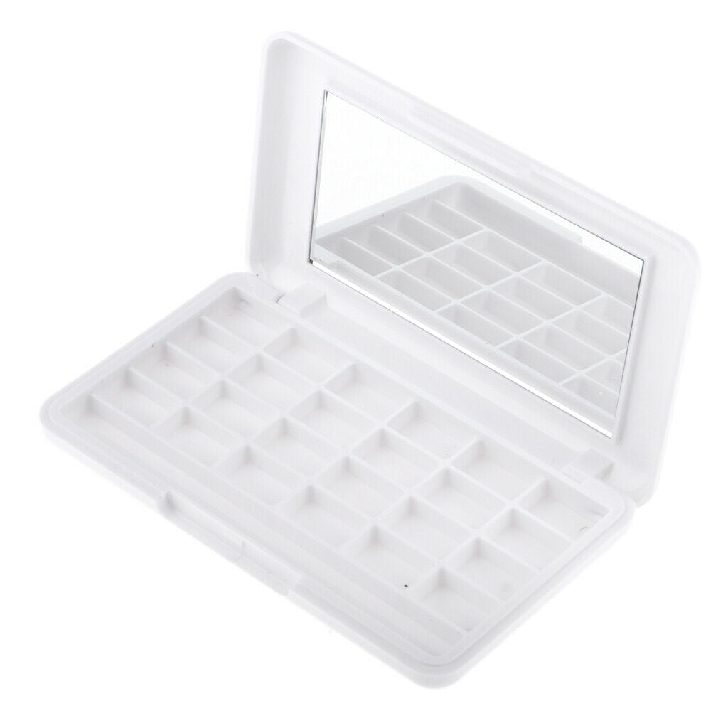 24 Grid Empty Makeup Palette Eyeshadow/Lip Gloss DIY Case w/ Mirror White 2x