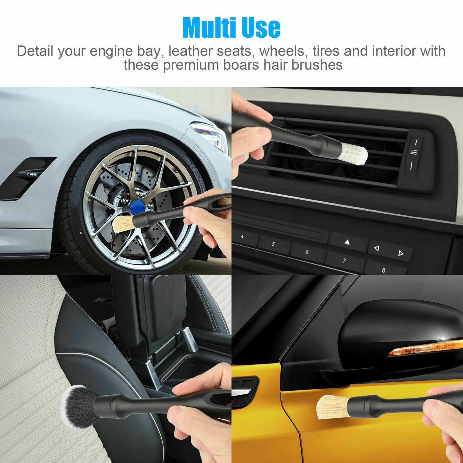 Car Detailing Brush Wash Auto Boar Hair Cleaning Kit Engine for Wheel Clean Set