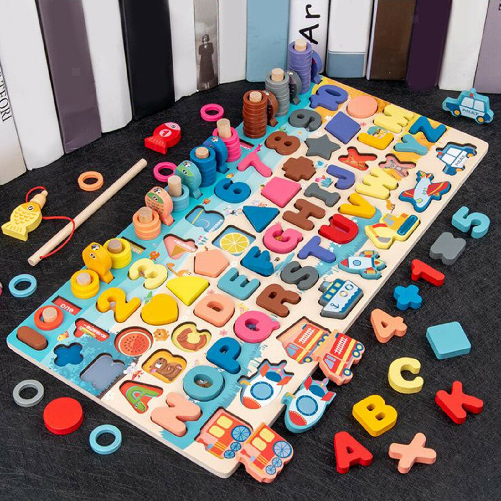 Children Jigsaw Puzzle Wooden Puzzle Math Number Learn Fishing Early Education