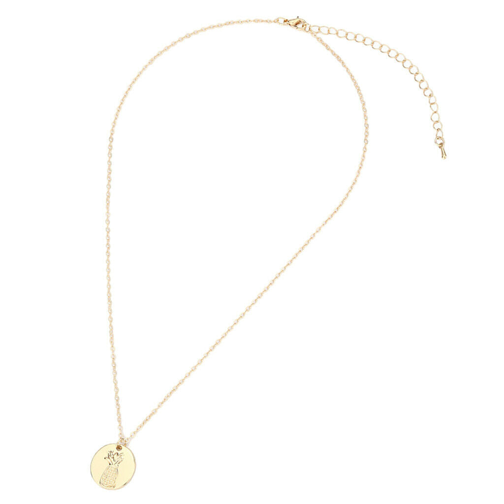 Cricle Disc Pendant Necklace Engraved Pineapple Design Sweater Necklace