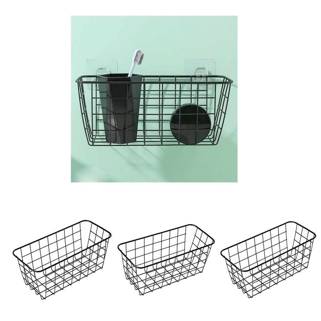 3x Wall Mounted Bathroom Basket Storage Basket Home Kitchen Bathroom Black