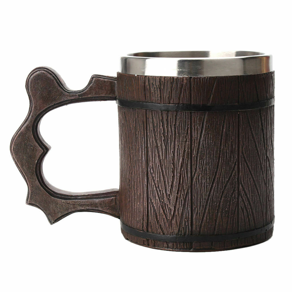Stainless Steel Mug Imitated Wood Beer Coffee Cup 450ml Christmas Cup Desk Decor