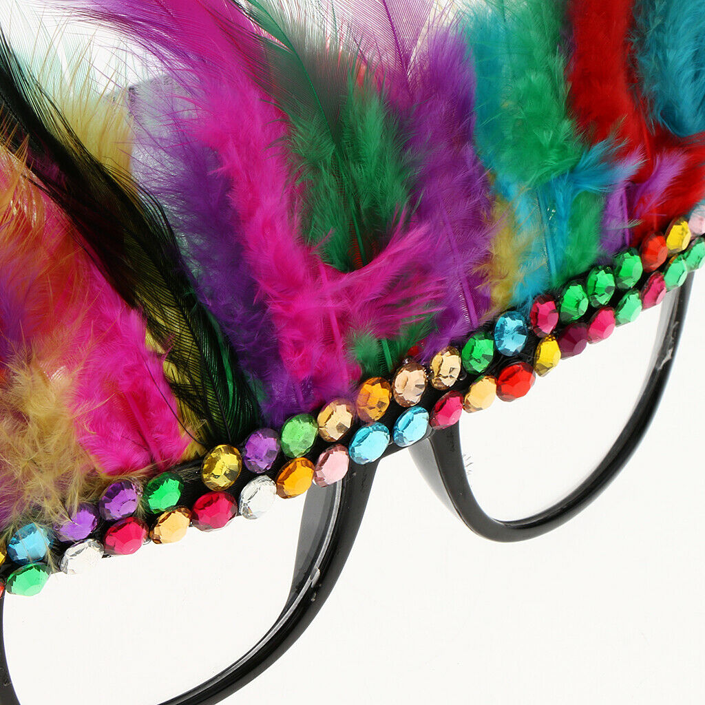 Festival Colorful Feather Rhinestone Glasses Christmas   Party Sunglasses