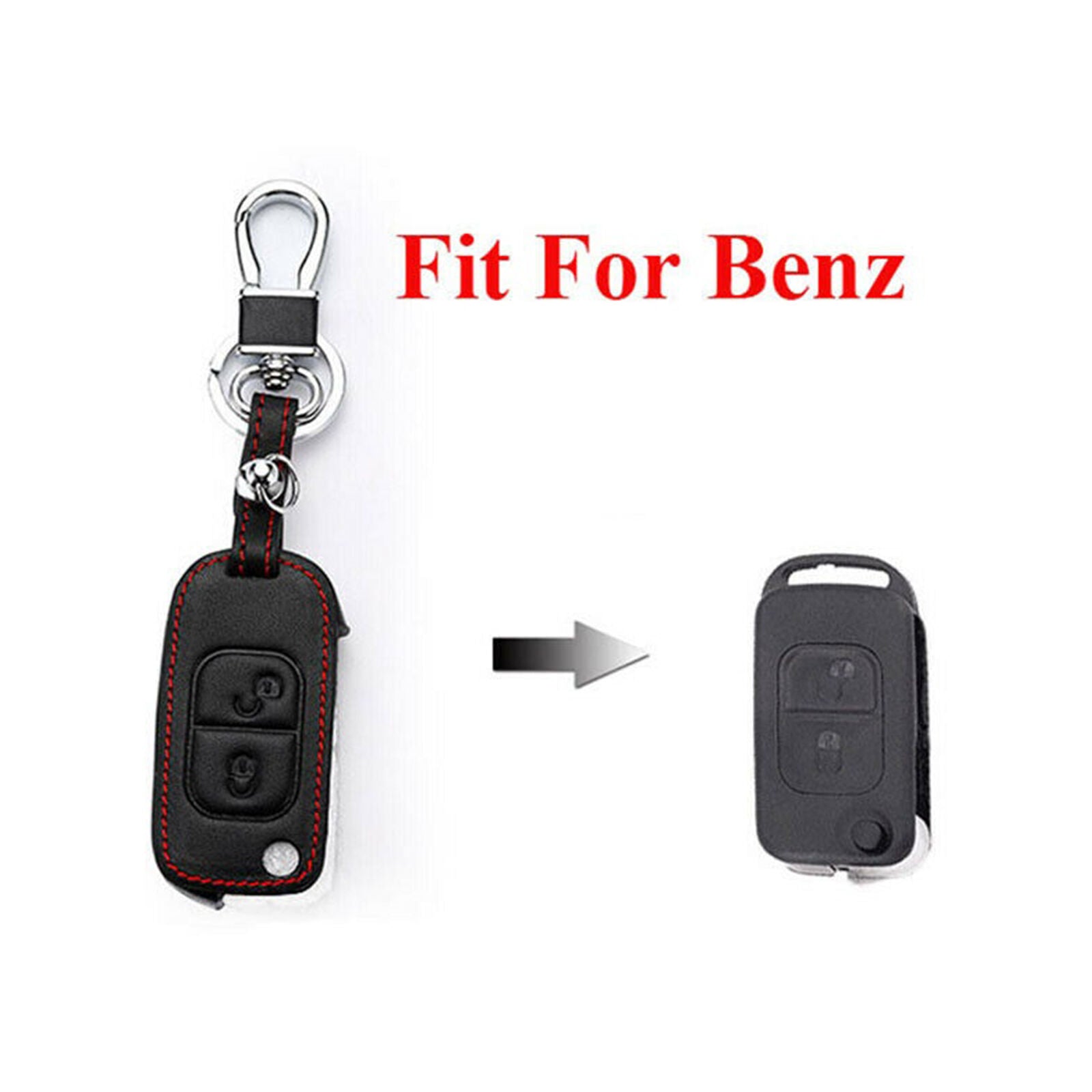 2 Button Remote Fob Bag Holder Leather Car Key Cover Case For Mercedes Benz SLK