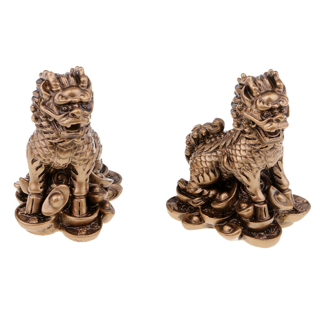 Two Lions Statues Art Decration Lion Sculpture Fengshui Arts Crafts