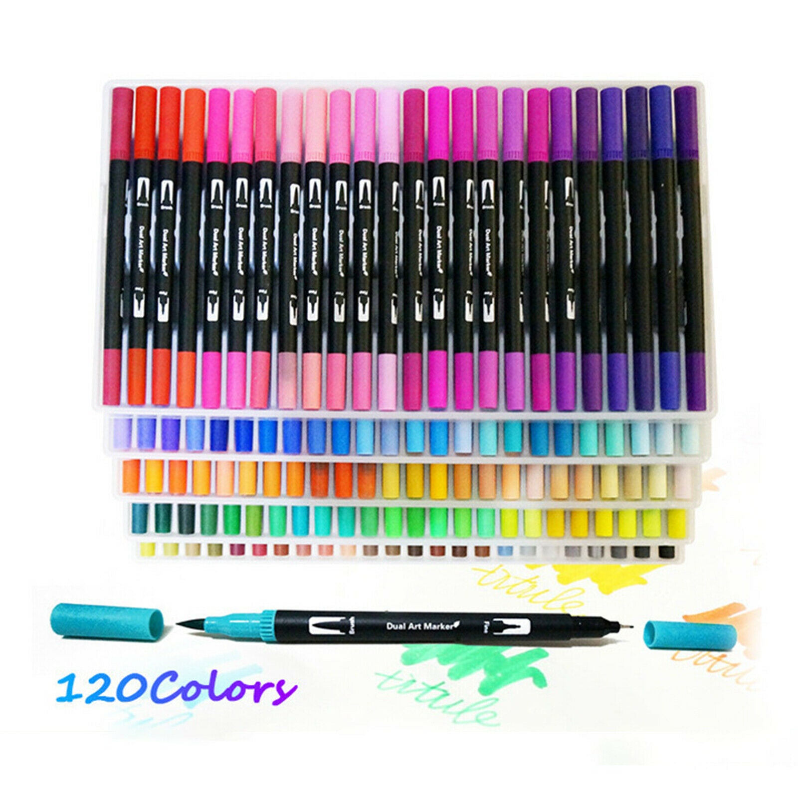 120Color Paint Brush Pens Art Journal Planner Marker Pen Kids Adults Writing