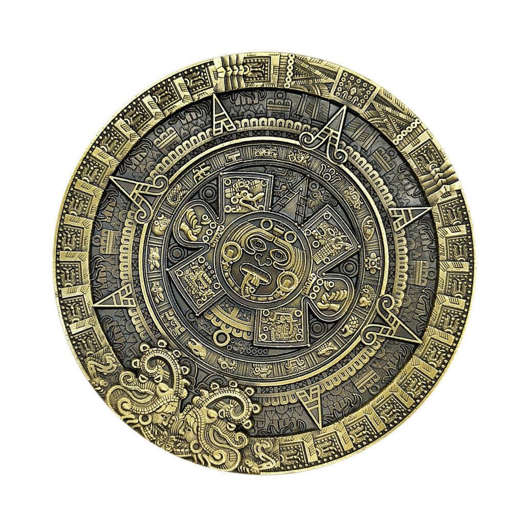 80mm Dia Mayan Aztec Calendar Prophecy Green Bronze Coin Medallion Art Gift