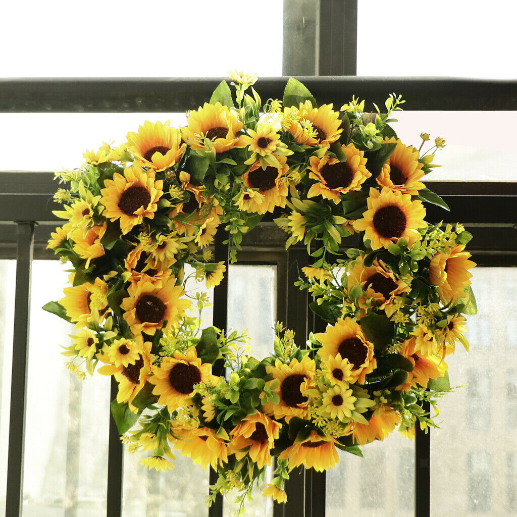 Sunflower Garland Crown Flower Wreath Thanksgiving Day Decor Wall Ornament