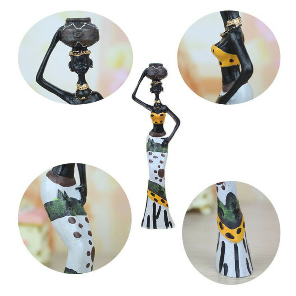 Exquisite African Women Girls Statues Great Gifts f/ Office Desktop Yellow