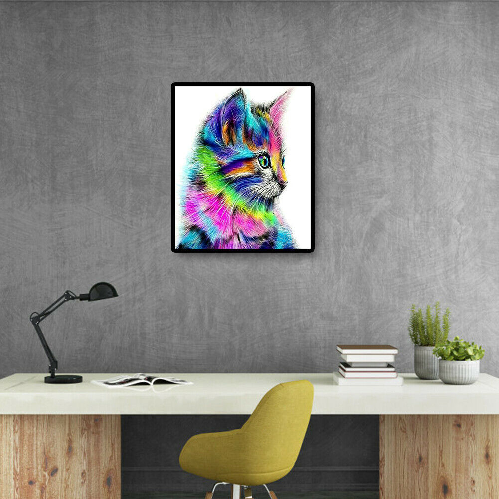 5D DIY Diamond Painting Colored Cat Full Square Rhinestone Picture Handwork @