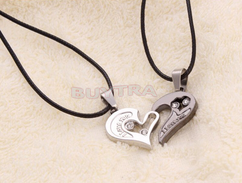 Trendy His and Hers Stainless Steel Heart Pendant Couples Love Necklac.l8