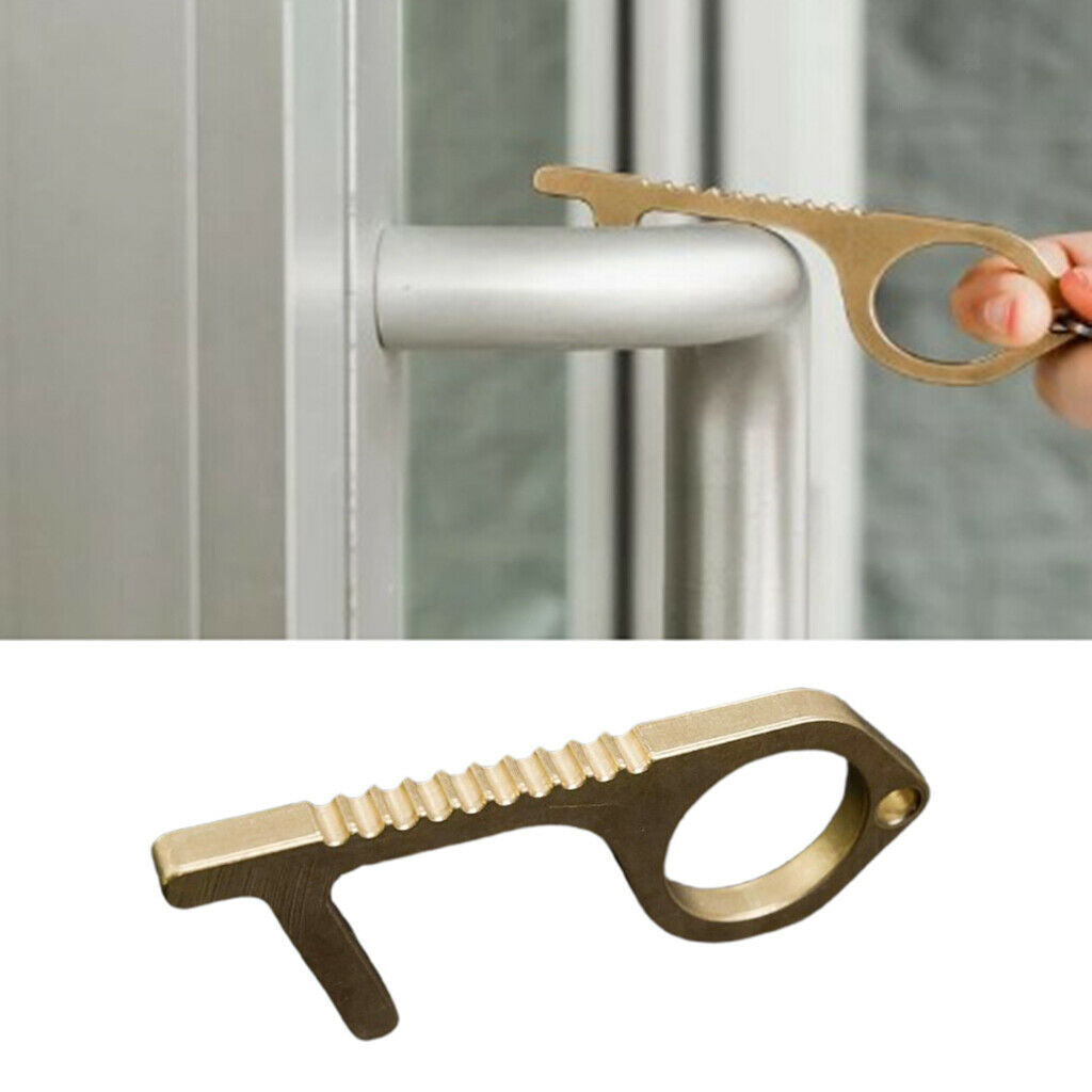 Non Contact Hand Brass Door Opener Handle Key Tool Keychain Avoid Touching