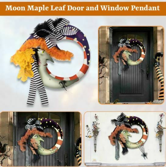 Halloween Wreath Halloween Witch Door Wreath Moon Pumpkin Happy Door Hanging