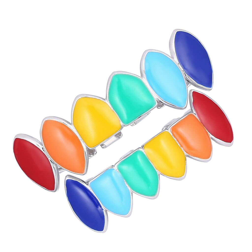 2 Sets Of Colorful Hip Hop Fang Teeth Grills Hollowen