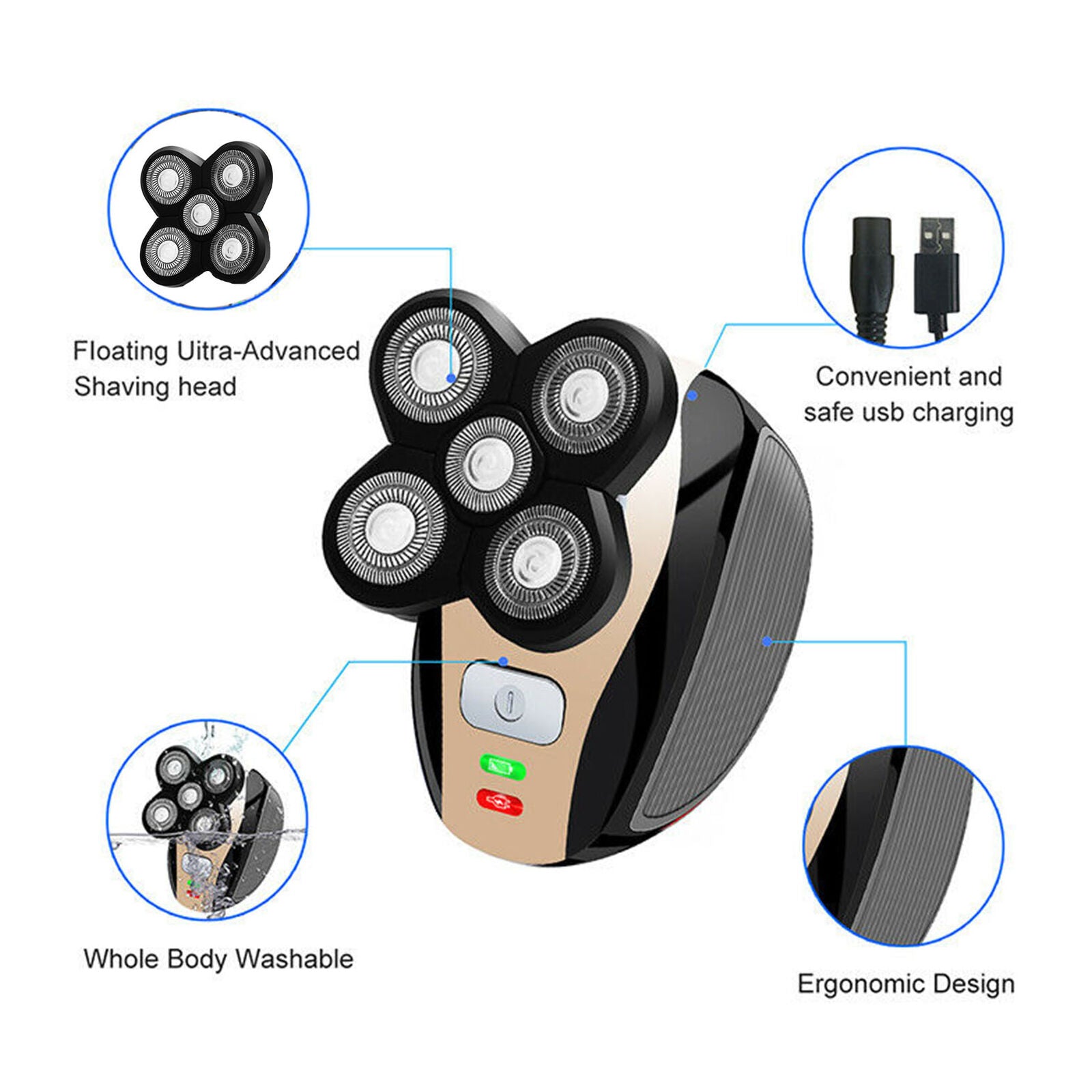 5in1 Men's 4D Rotary Electric Shaver Multifunction Beard Hair Trimmer Razor