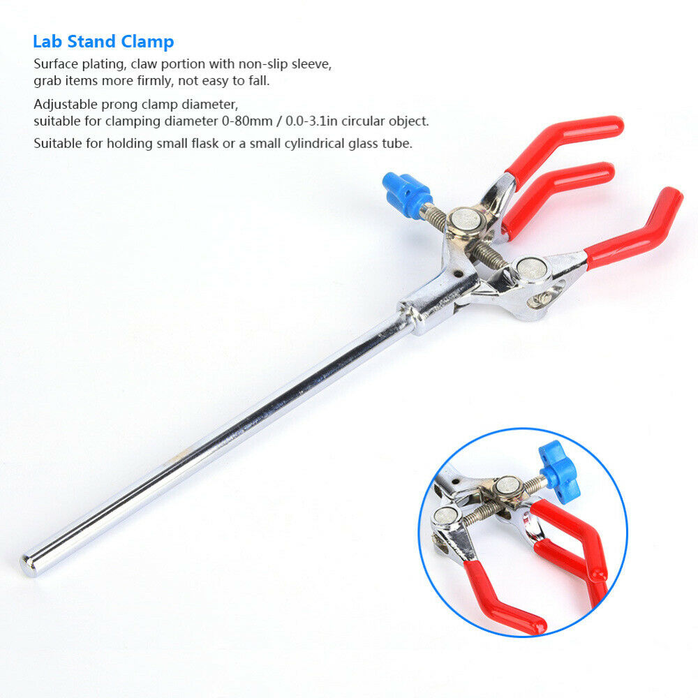 Adjustment Three Prong Lab Extension Flask Clip Clamp For Lab Stand Tube