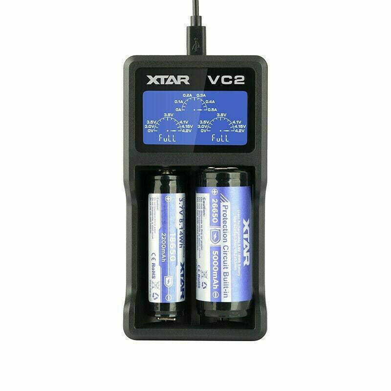 For XTAR VC2 Battery Fast Charger USB LCD Display for 18350 20700 21700 18650