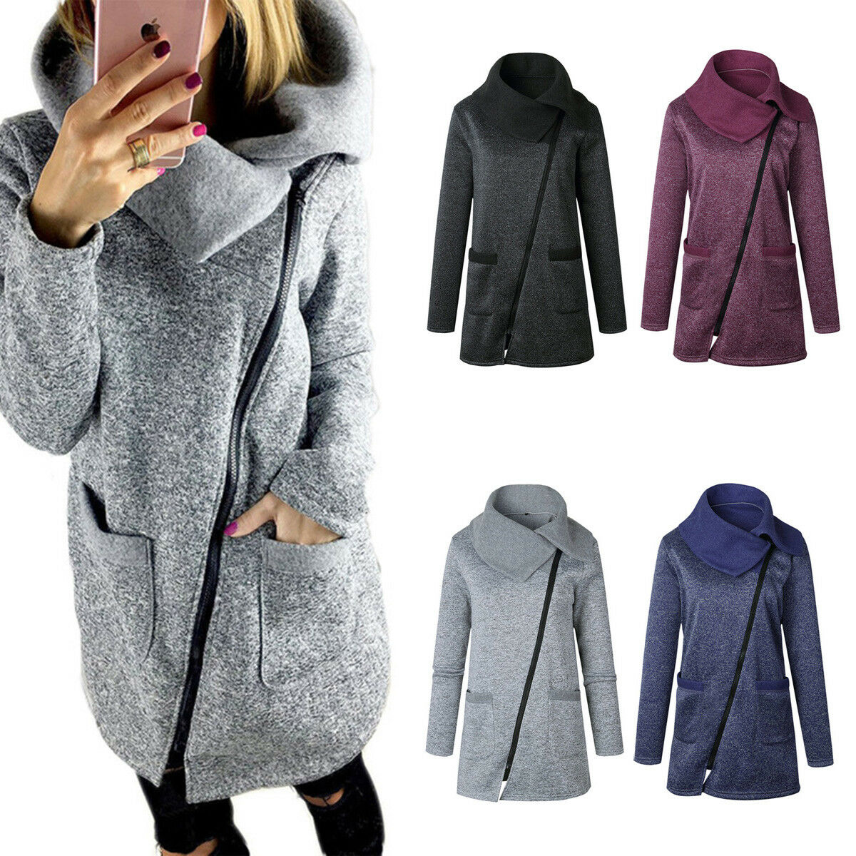 Fashion Women Winter Trench Coat Warm Parka Overcoat Long Jacket Zipper Outwear