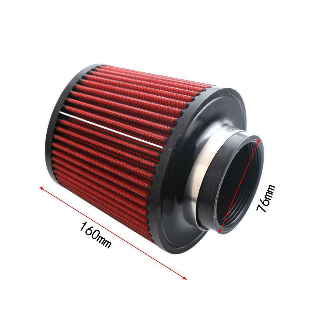 Easy Install 76mm 3inch Neck Dual Cone Intake High Flow Air Filter Washable
