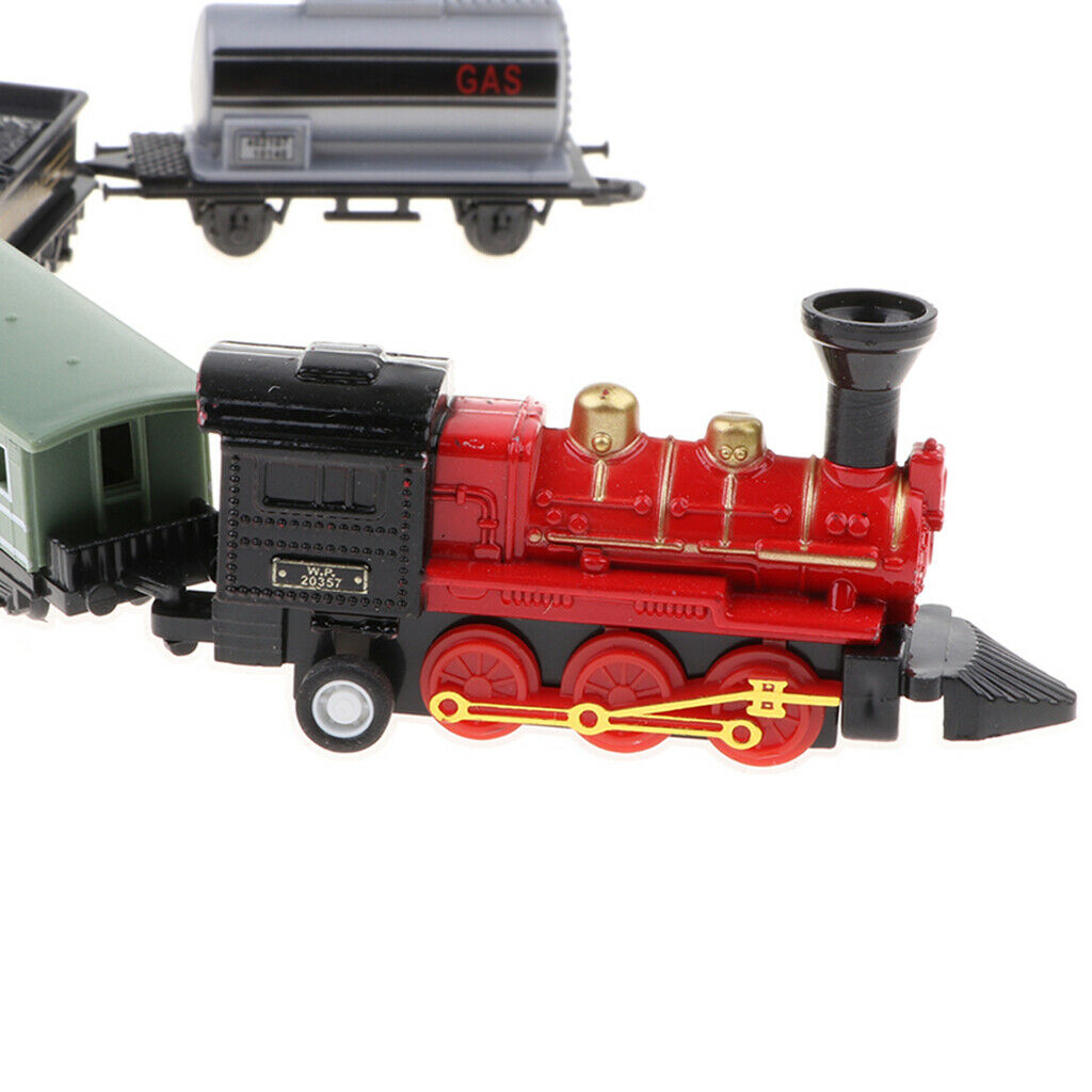 Mini Red Pull Back Train Set with Die-Cast Engine Locomotive Collectible