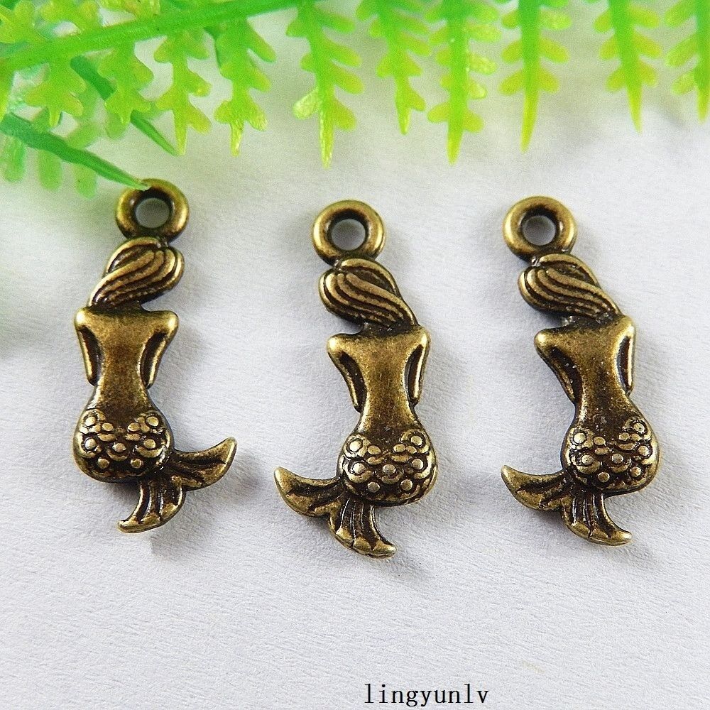 50pcs Antiqued Bronze Alloy Mermaid Charms Pendant Crafts Jewelry Making 51227