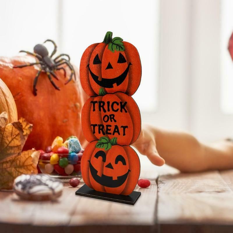 Halloween 3 Pumpkins "Trick or Treat" Wooden Desktop Ornaments Creative Decor
