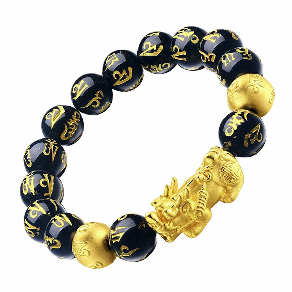 1pcs Feng Shui Black Obsidian Beads Bracelet Attract Wealth & Good Luck Bangle