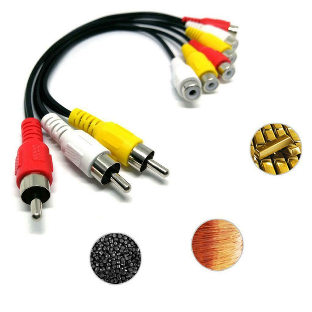 Audio AV Adapter Cable Splitter Converter Male Jack From 3 RCA To 6 Female RCA