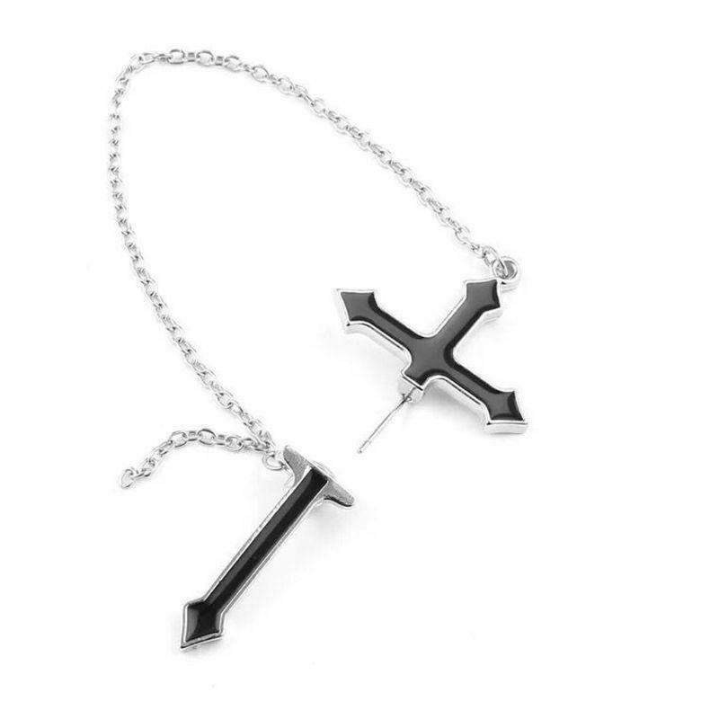 1Pc Punk Hip Hop Jewelry Spike Cross Ear Cuff Wrap Long Chain Piercing Earring