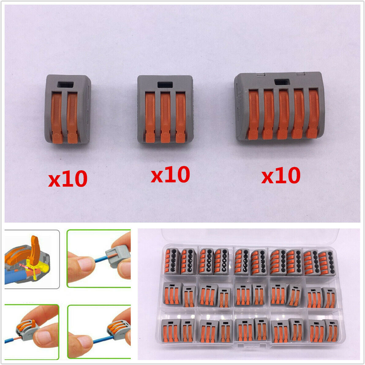 30xUniversal Compact Wiring Connector Terminal Block Push-in Connectors 12-28AWG
