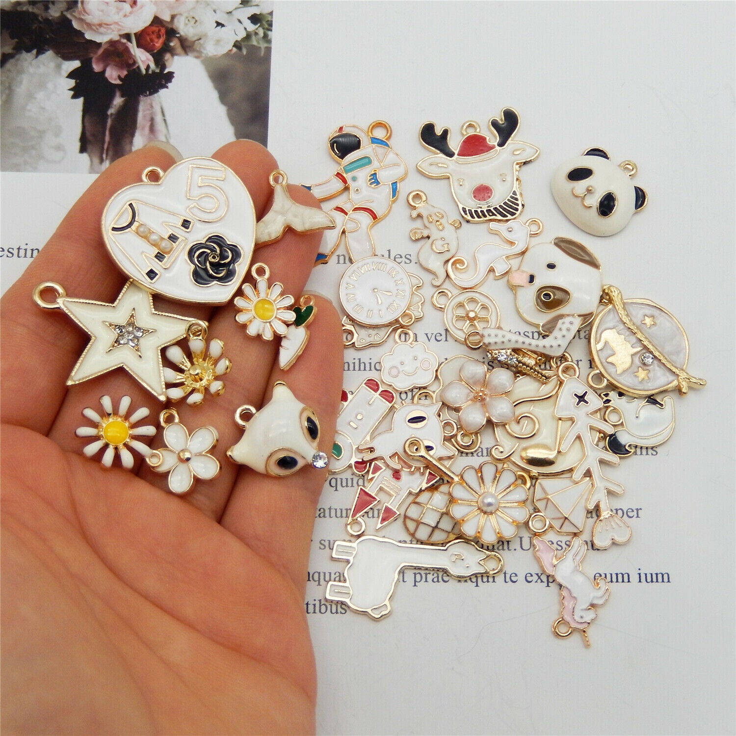 10 Mix White Enamel Charm Alloy For Craft Jewelry Making Pendant Findings 1-3cm