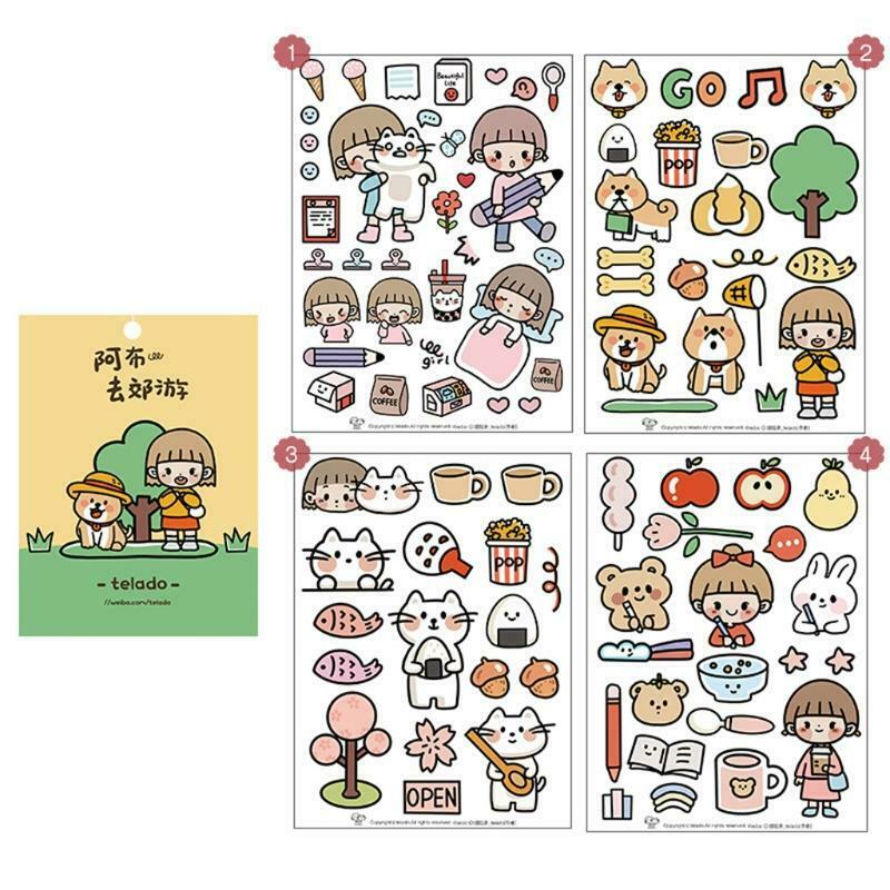 Mini Cartoon Cute Girls Paper Letter Stickers Pack of 4 Sheets Peel-Off Stickers