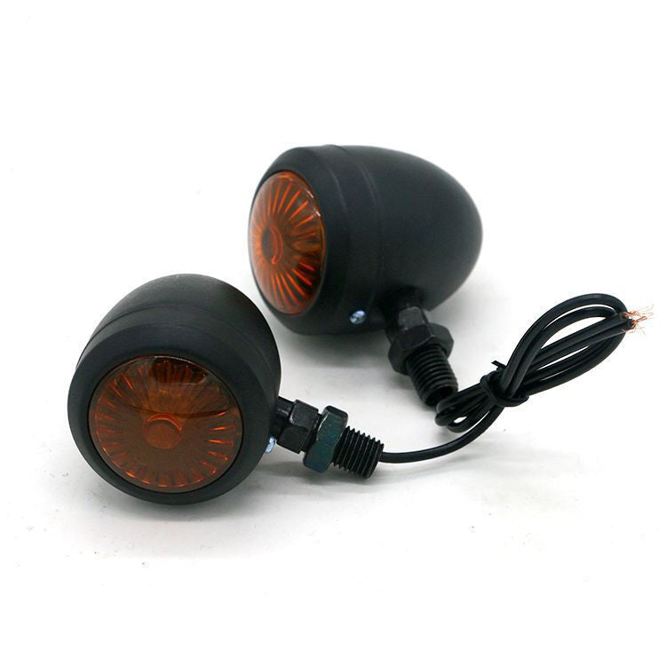 4Pcs Universal Classic Black Metal Shell Motorcycle Turn Signal Indicator Lights