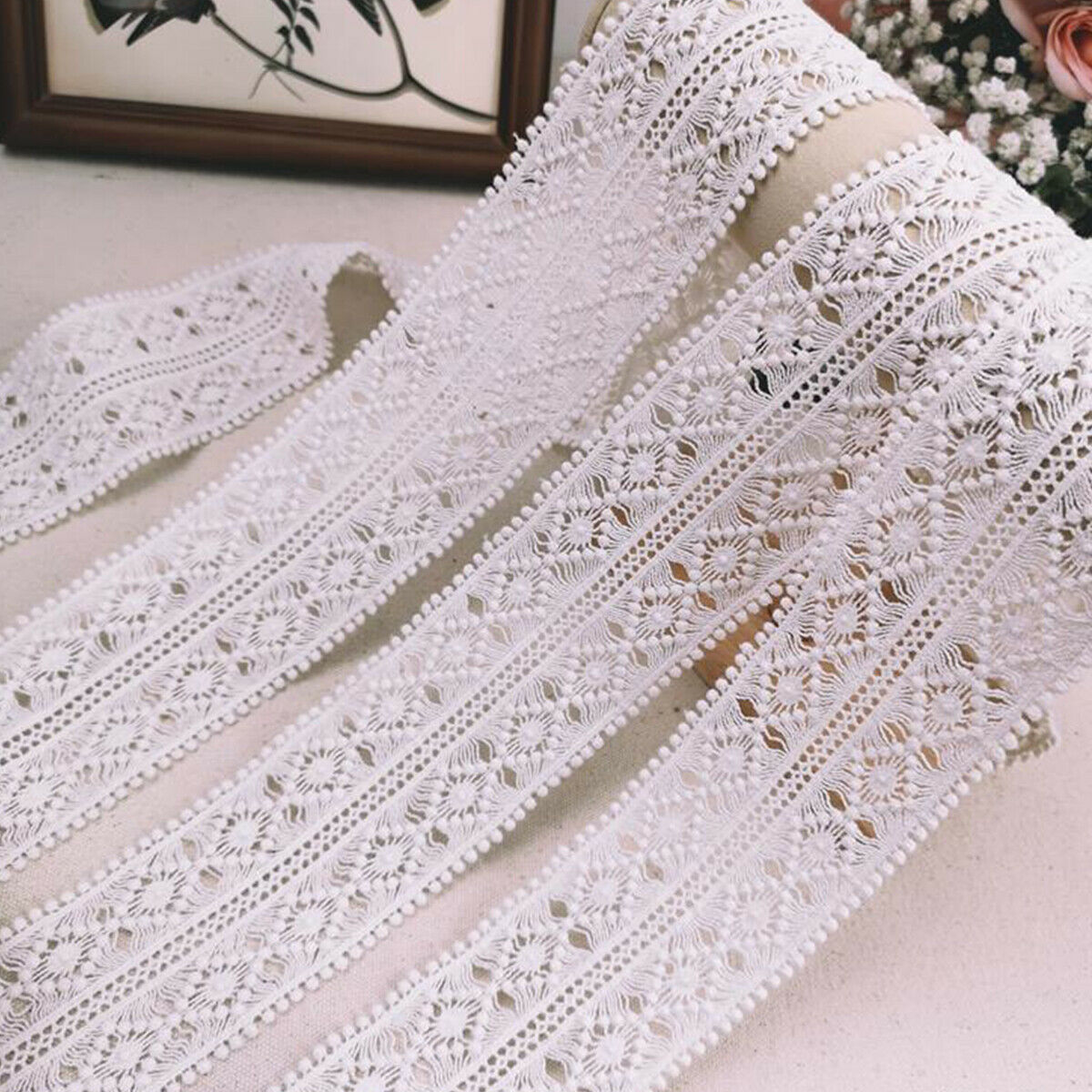 3 Yards White Lace Trim Ribbon Lace Embroidered Edge Sewing DIY Craft Trimming