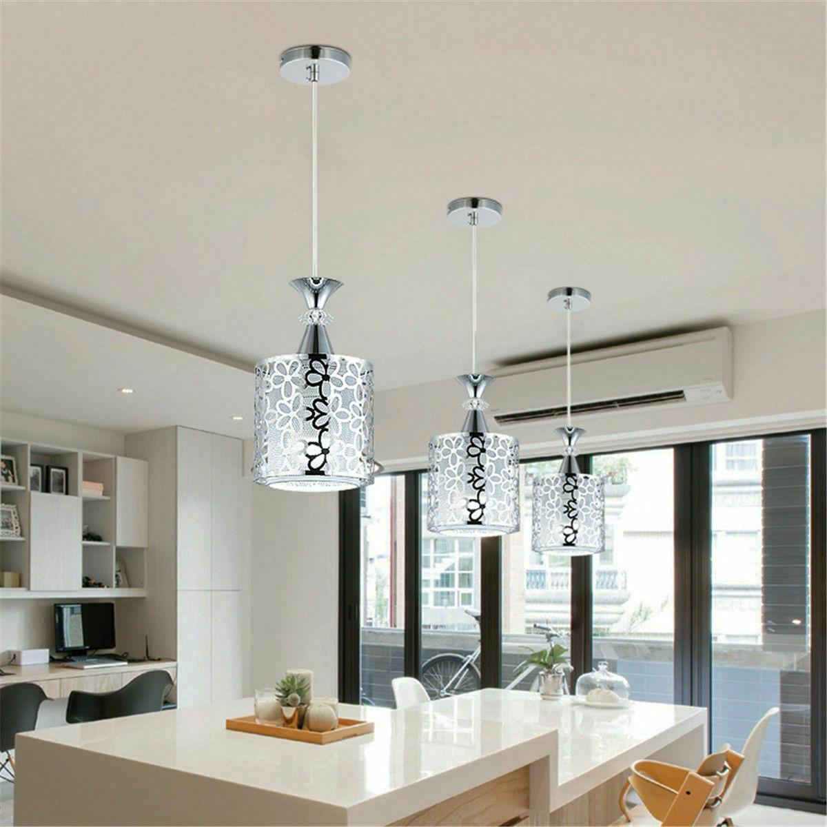 Modern Crystal Iron Pendant Lamp Dining Room Chandelier Decor LED Ceiling Light